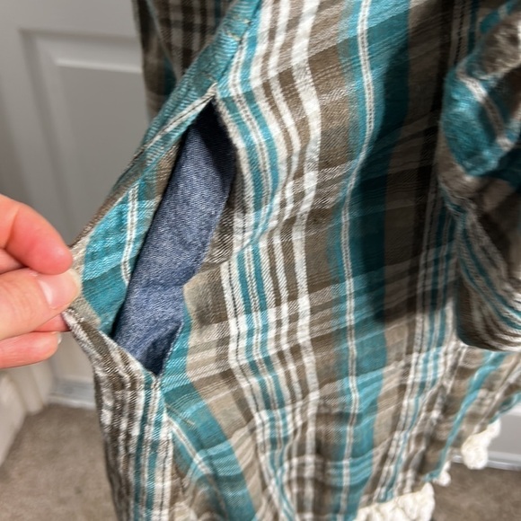 Altard State Blue Green Brown Plaid Tunic Pockets S - Picture 2 of 6